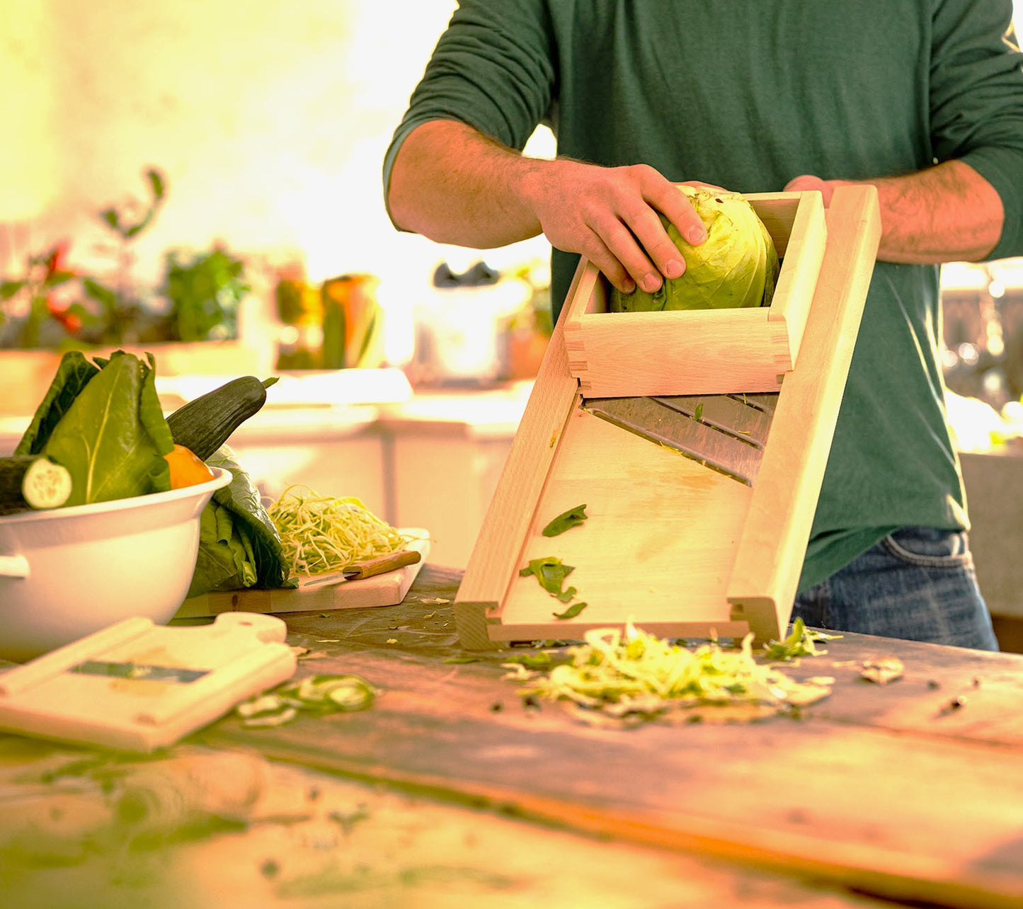 Sternsteiger vegetable slicer vegetable slicer cabbage slicer wood 4 knives 