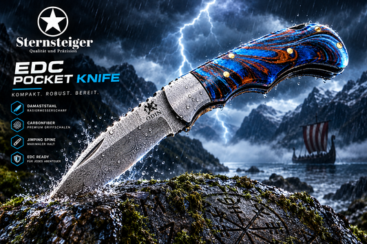 Sternsteiger ODIN VIKING Damascus EDC Folding Knife | Lightweight Handcrafted Pocket Knife by UBUO Design