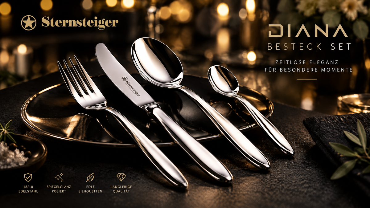 Sternsteiger Diana 30-teiliges Besteckset | Elegantes 18/10 Edelstahl Besteckset für 6 Personen