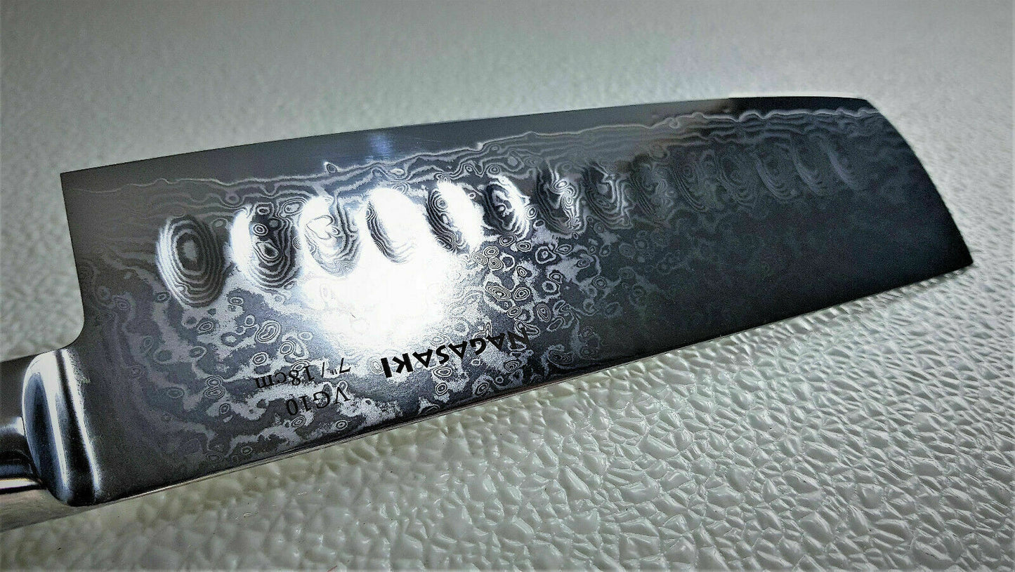 Nagasaki Solingen Cuchillo Nakiri de 7"/18 cm con bordes huecos